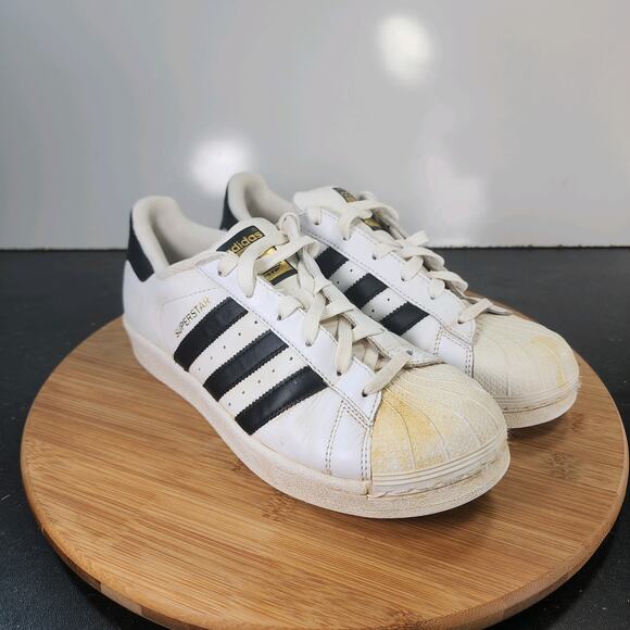 Women's Adidas Superstar Sz 7.5 010388 White Black Leather Casual Sneakers - Picture 3 of 9